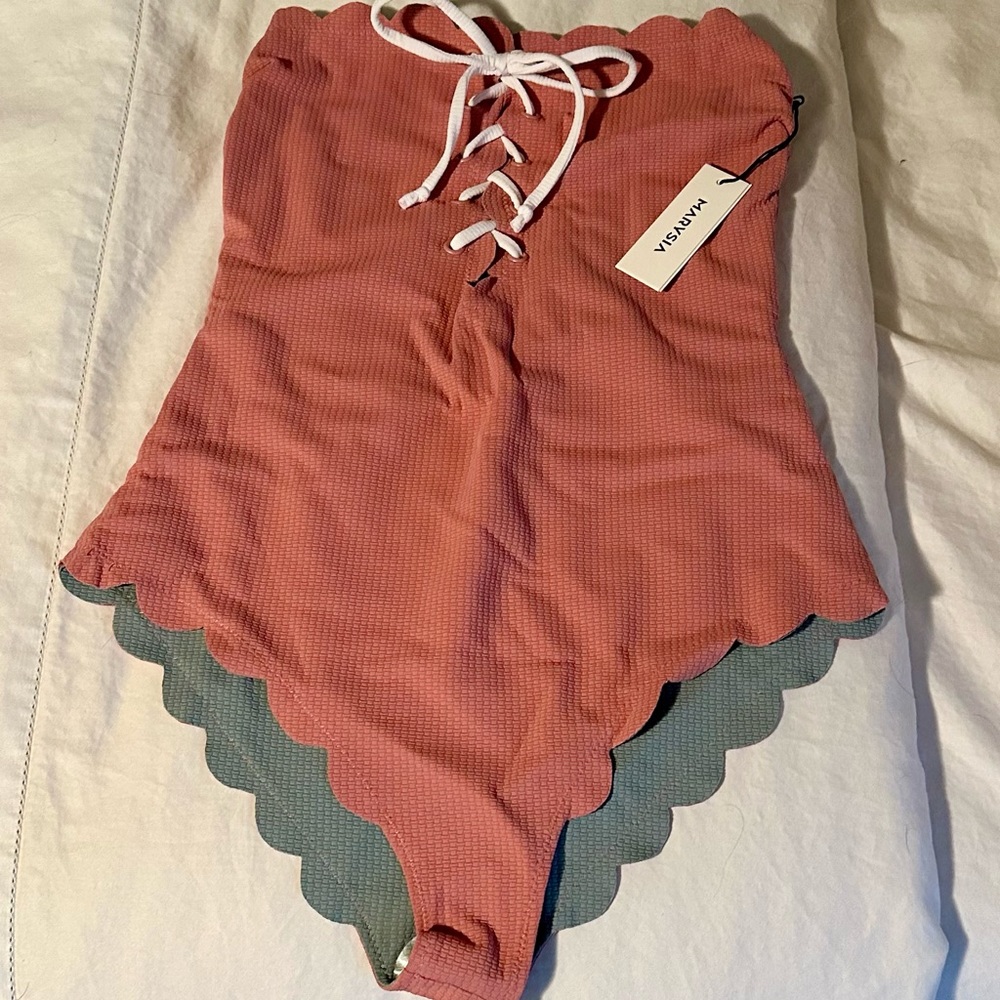 Marysia Chesapeake Tie Maillot in Pink Sands NWT Size Medium